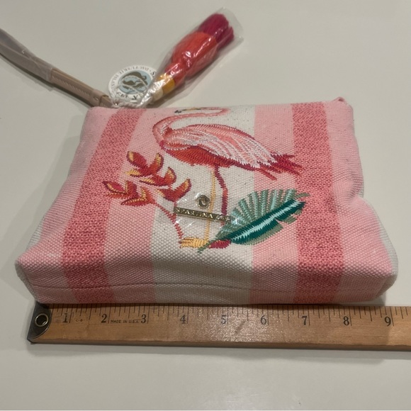 Spartina Carina Embroidered Flamingo Wristlet Pink & Cream NWT - Picture 12 of 15
